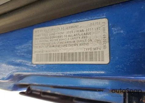 2002 Volkswagen Eurovan Mv from USA, damaged, VIN WV2MB47082H110731